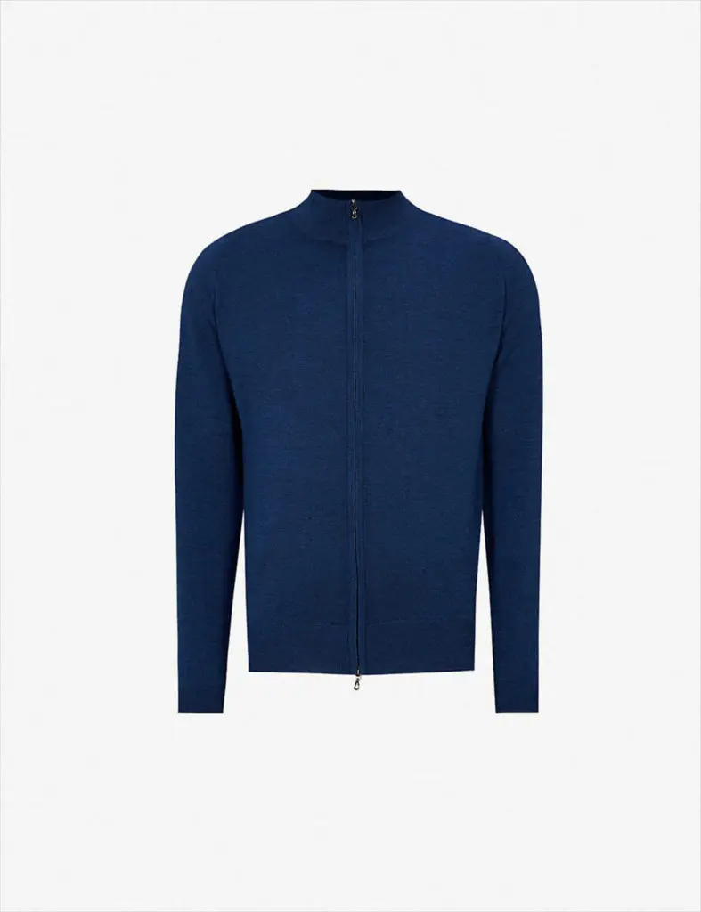 Wanting to show some of your physique? Go with John Smedley. (Zipped Marina Wool Cardigan, $295)