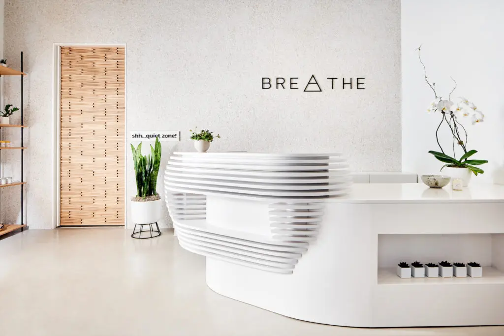 Breathe Mind + Body, designed by Gonzalo Bueno of Ten Plus Three, is located at the edge of Highland Park. 