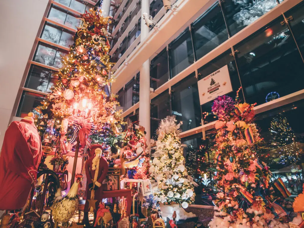 The George R. Brown Convention Center is dressed to the holiday hilt with the Alley Theatre Deck the Trees display of decorated conifers.