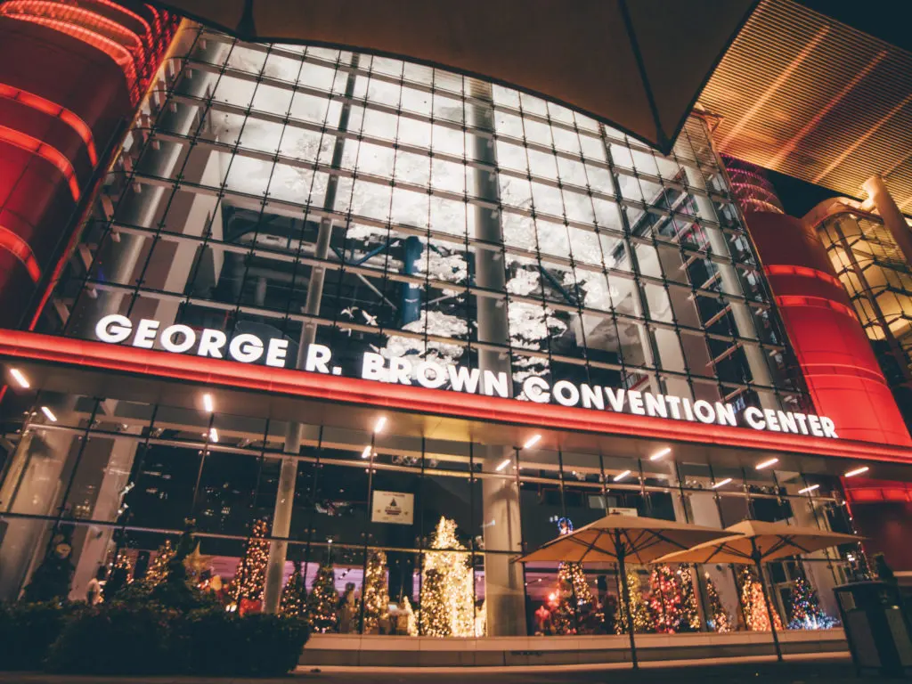 The George R. Brown Convention Center is dressed to the holiday hilt with the Alley Theatre Deck the Trees display of decorated conifers.
