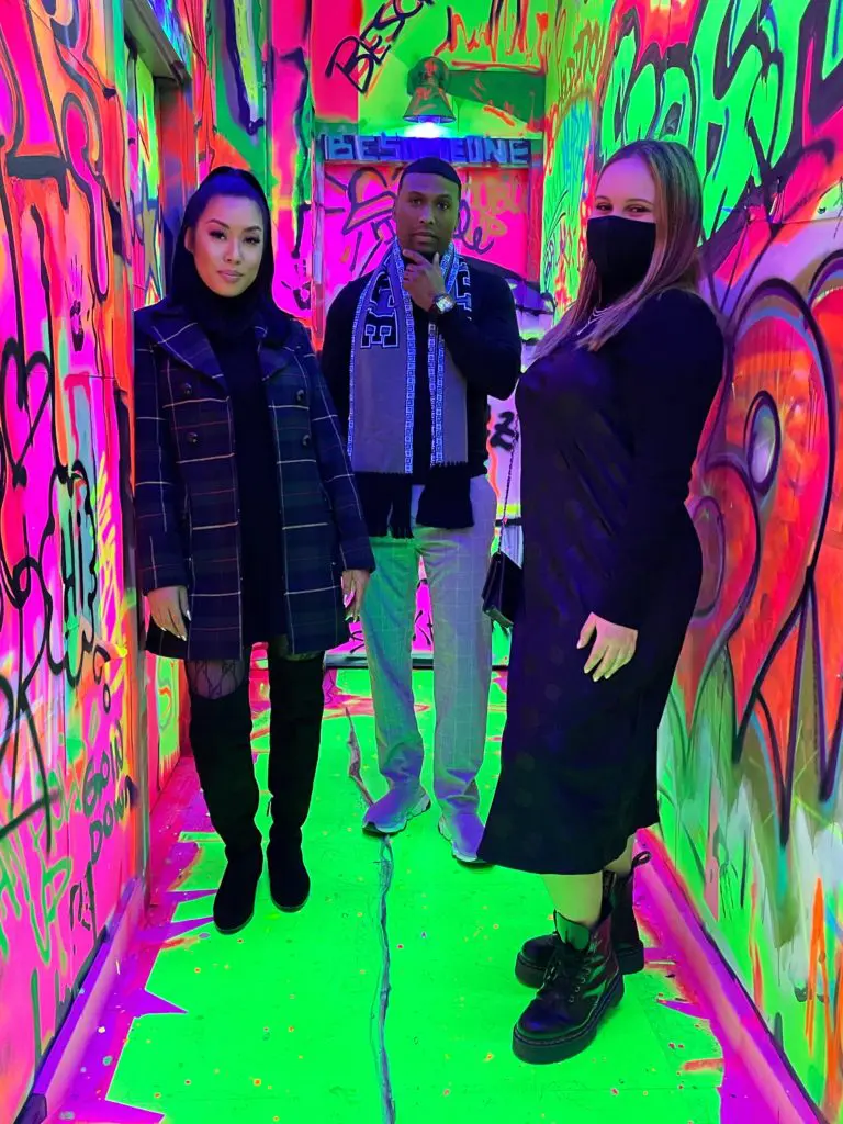 The Graffiti Hallway, painted by artist/designer Gino Vian, depicts the grungy feel of New York City.  