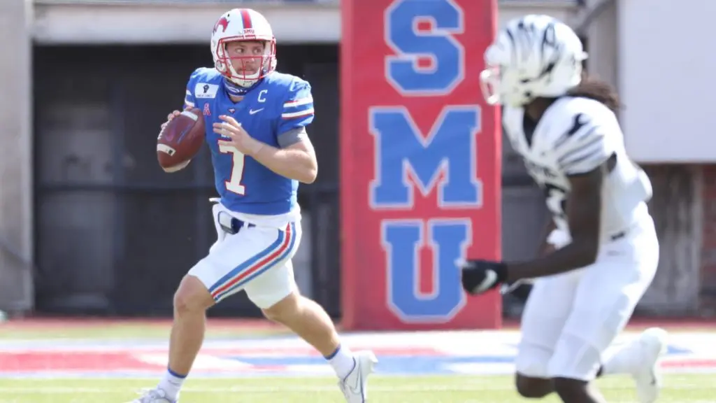 SMU quarterback Shane Buechele could be one of the top quarterbacks sought in the NFL Draft. He is projected to be one of the Top 10 QBs selected by many scouts. (Photo by SMU Athletics)