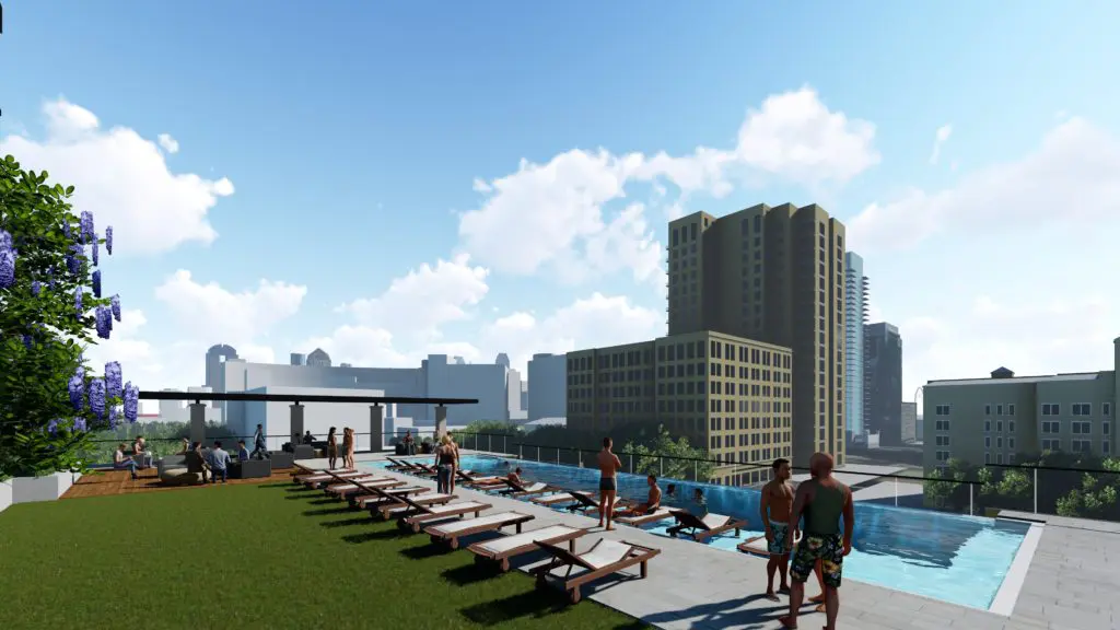 The pool brings a view at Marriott Dallas Uptown.