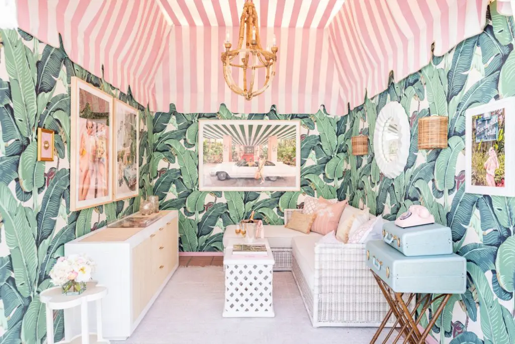 Dallas-born artist Gray Malin designed a new outdoor cabana for the Beverly Hills Hotel featuring CW Stockwell's iconic Martinique palm design.