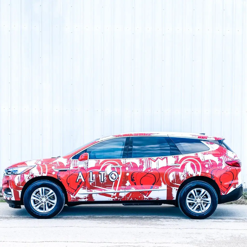 Alto's Art Car saluting the American Heart Association is a whimsical addition to the ride hailing and delivery service's fleet of mid-size SUV's in Dallas.