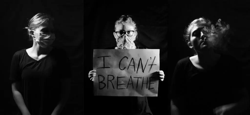 All the ways we can't breathe summed up into three black-and-white photographs: Alexys Hill's "I Can't Breathe," 2020.