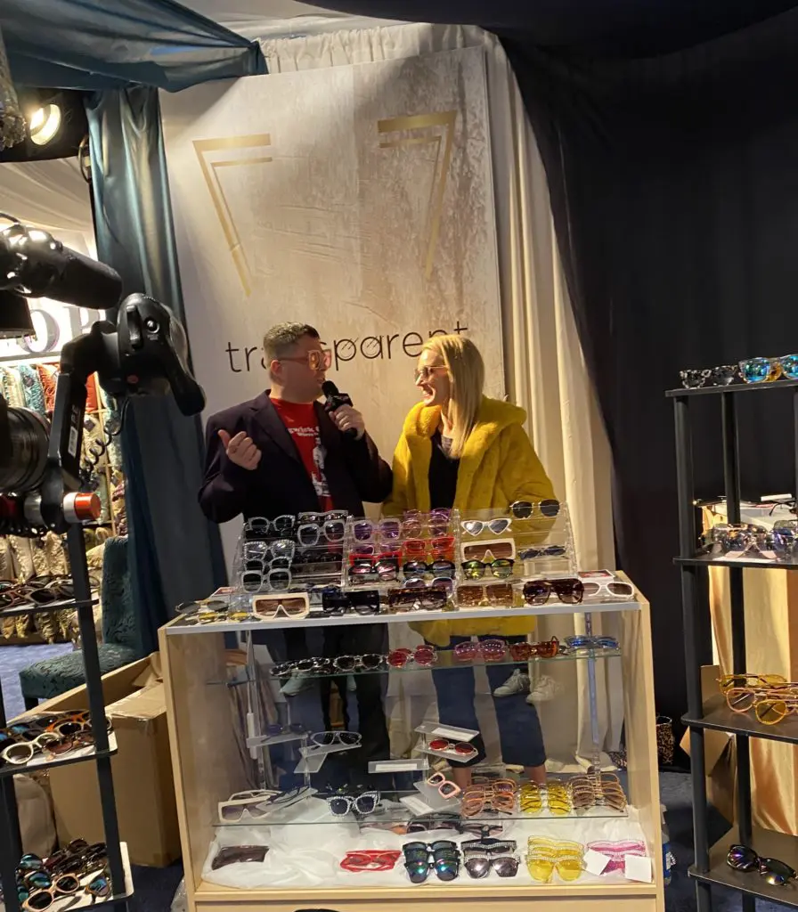 Houston's Margot Hogan, shed her Houston mom persona, for a stint with her transparent sunglasses in The Grammy's gift lounge in 2020. (Instagram photo)