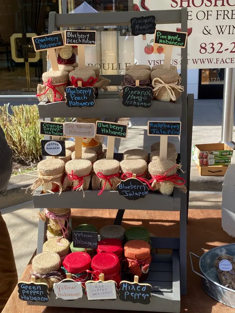 Jams and jellies from ShoSho's Kitchen delighted shoppers attending the once-monthly market at River Oaks District. (Photo by Shelby Hodge)