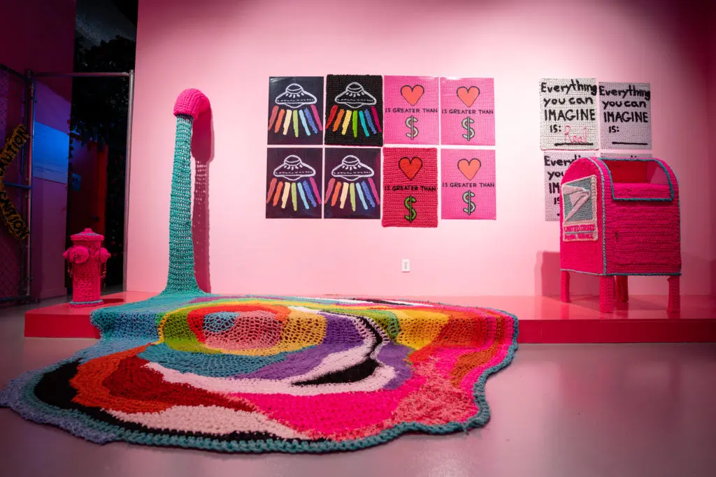London Kaye's faucets leak so much yarn that they could fill an ocean, from "New York City" to the "Mermaid Lagoon!" (Photo by Timothy Alsbrooks)