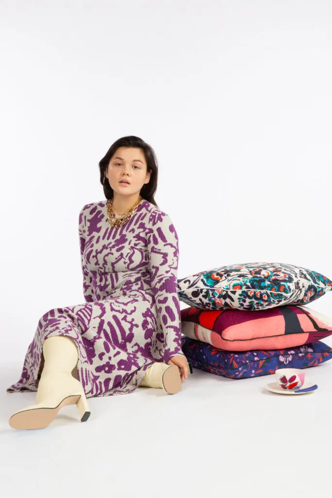 Tanya Taylor purple and gray print long-sleeve dress. (Photo courtesy of Tanya Taylor)