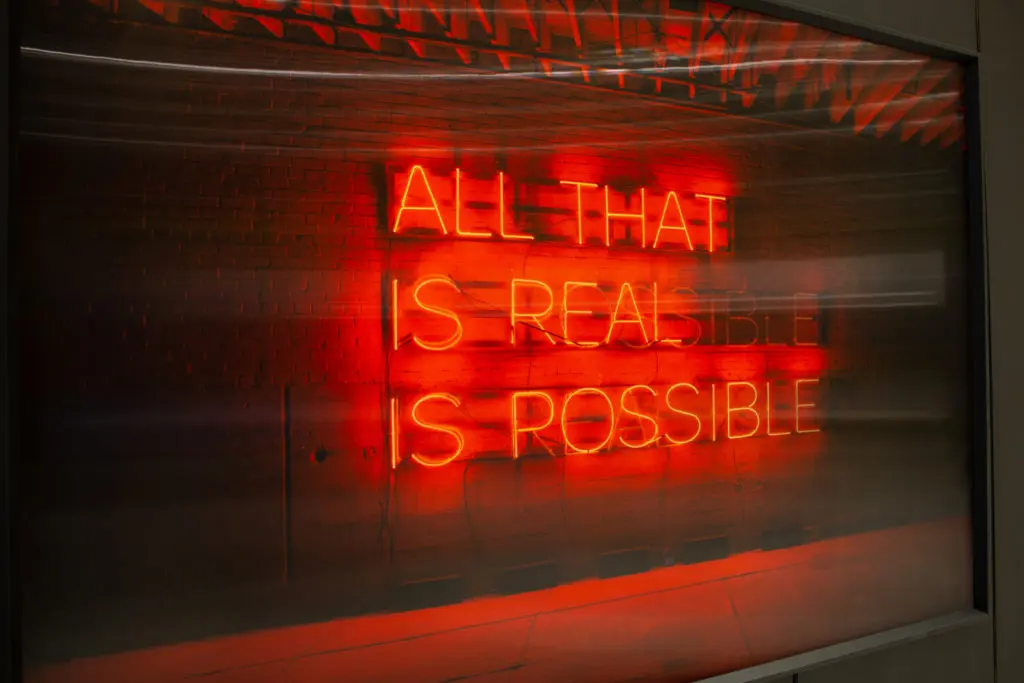 Dallas artist Alicia Eggert's intention is to prompt viewers to think about the way the world is (reality), but also about the way the world could be (possibility). Shown: the artist's "All That is Possible is Real," 2016-2017. (Photo by James Karroum)
