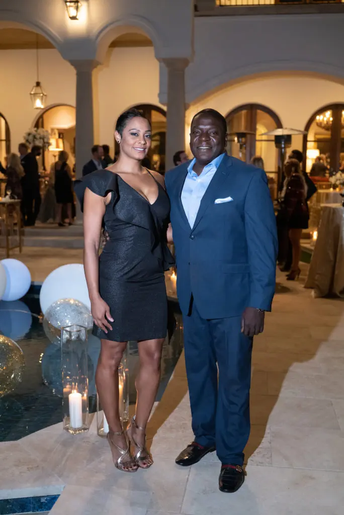 Dr. Vanessa Barrow & Isiah Carey attend the engagement party of Frances Moody and Tony Buzbee.
