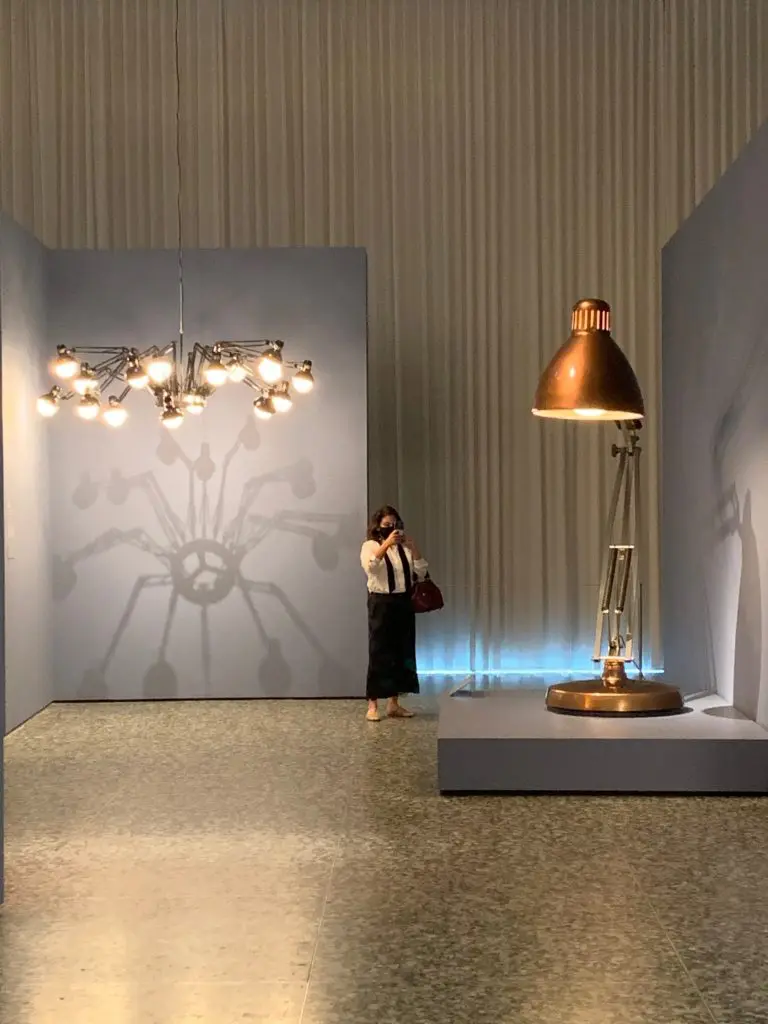 Light giants Dear Ingo Hanging Light designed by Ron Giladand and Gaetano Pesce's Moloch Floor Lamp enlighten one of the "Wonder" galleries. (Photo by Tarra Gaines)