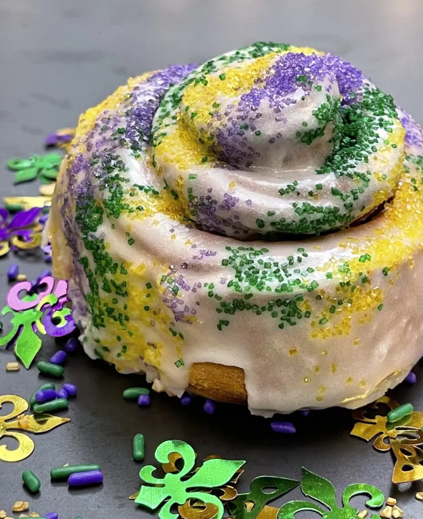 Feges BBQ celebrates the Mardi Gras season with its cinnamon roll King Cake, available February 15-19. (Feges BBQ photo)