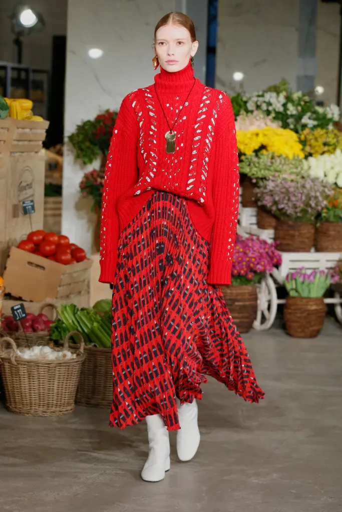 Jason Wu red turtleneck sweater and skirt. (Photo courtesy of Jason Wu)