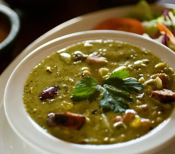 Cream of Poblano Soup with Roasted Corn and Sausage