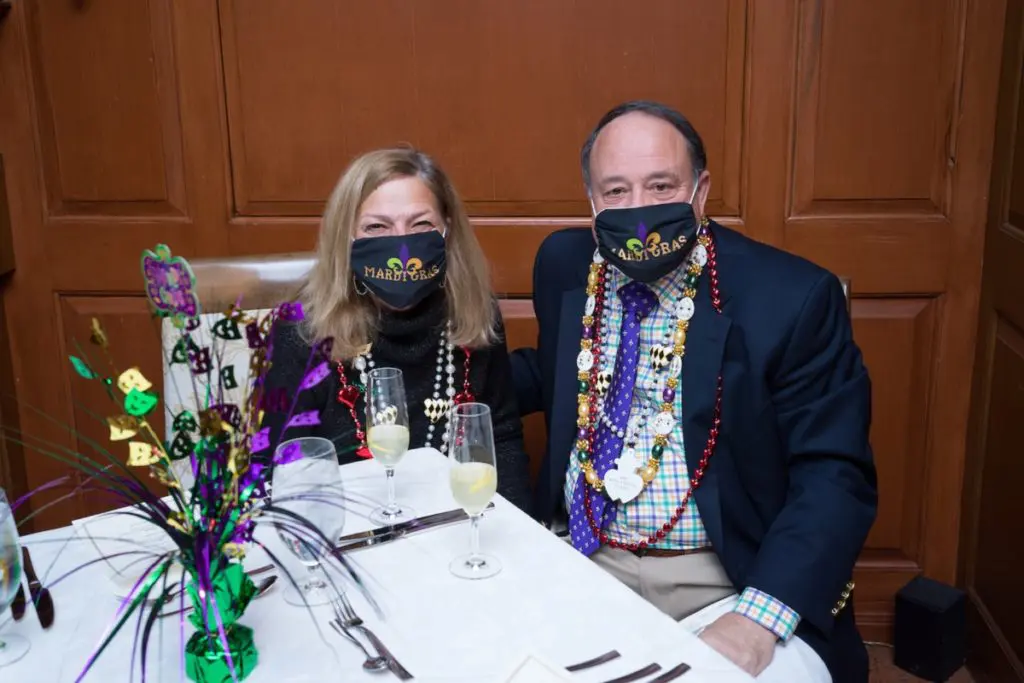 Nancy & Jed DiPaolo at The Houstonian's Mardi Gras soirée, held in the historic Manor House. (Photo by Daniel Ortiz)