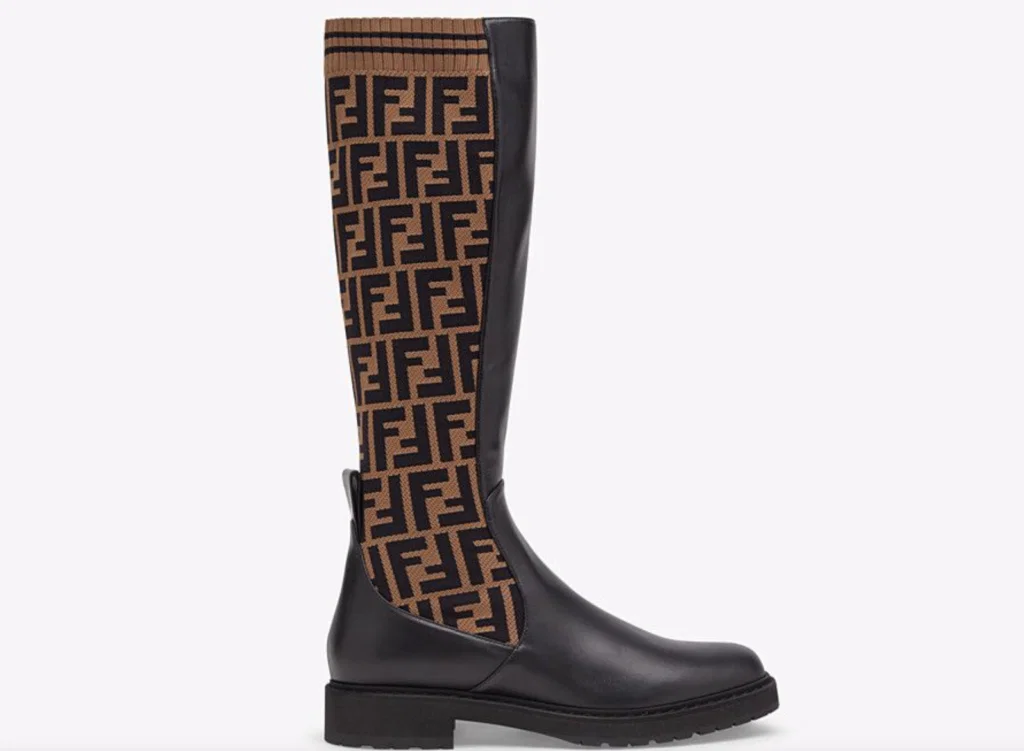 Fendi's Rokoko Tall Leather-Sock boot combines stretchy knit with dreamy leather.