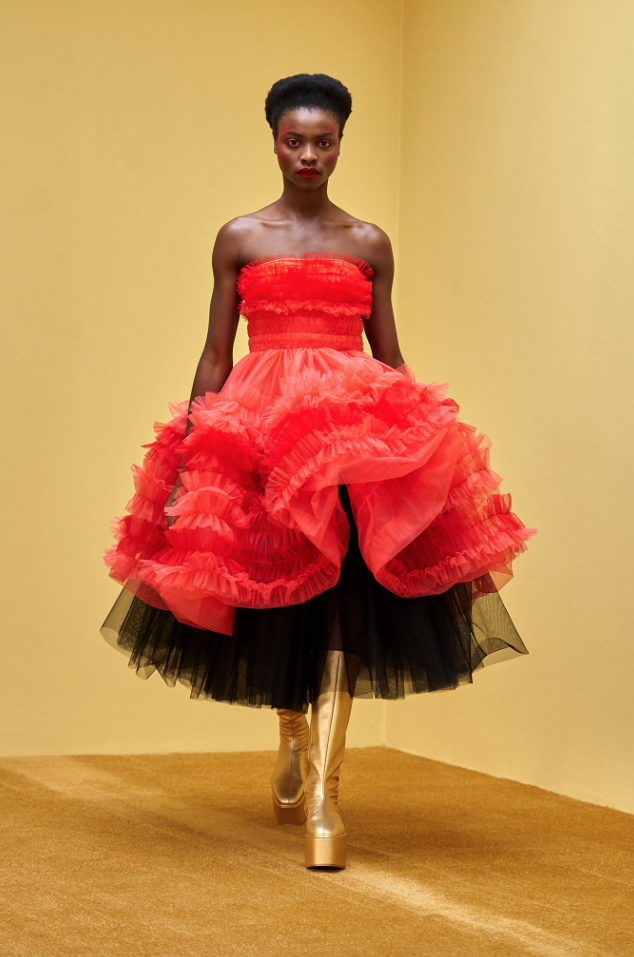 Molly Goddard red tulle dress with black tulle underskirt. (Photo courtesy of Molly Goddard)