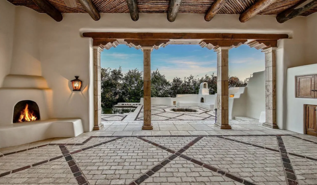 Another view of the outdoor living space in the San Antonio home of George Strait without the furnishings. (Photo by LRES)
