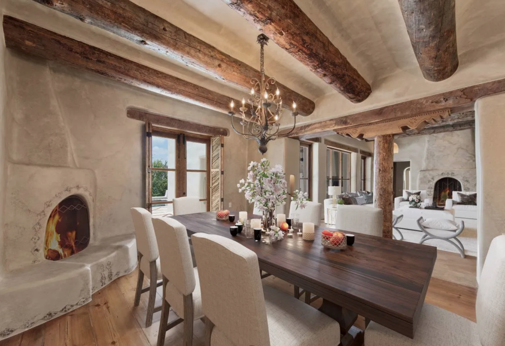 The George Strait home in San Antonio, designed by Bill Tull of Phoenix, Arizona, boasts 14 hand-sculpted fireplaces (Photo by LRES)
