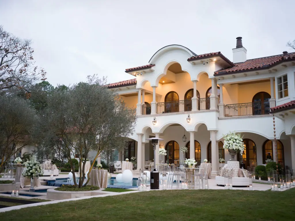 Due to COVID-19 precautions, the Tony Buzbee-Frances Moody engagement party was an outdoor affair at this spectacular private home in Houston's Memorial area.