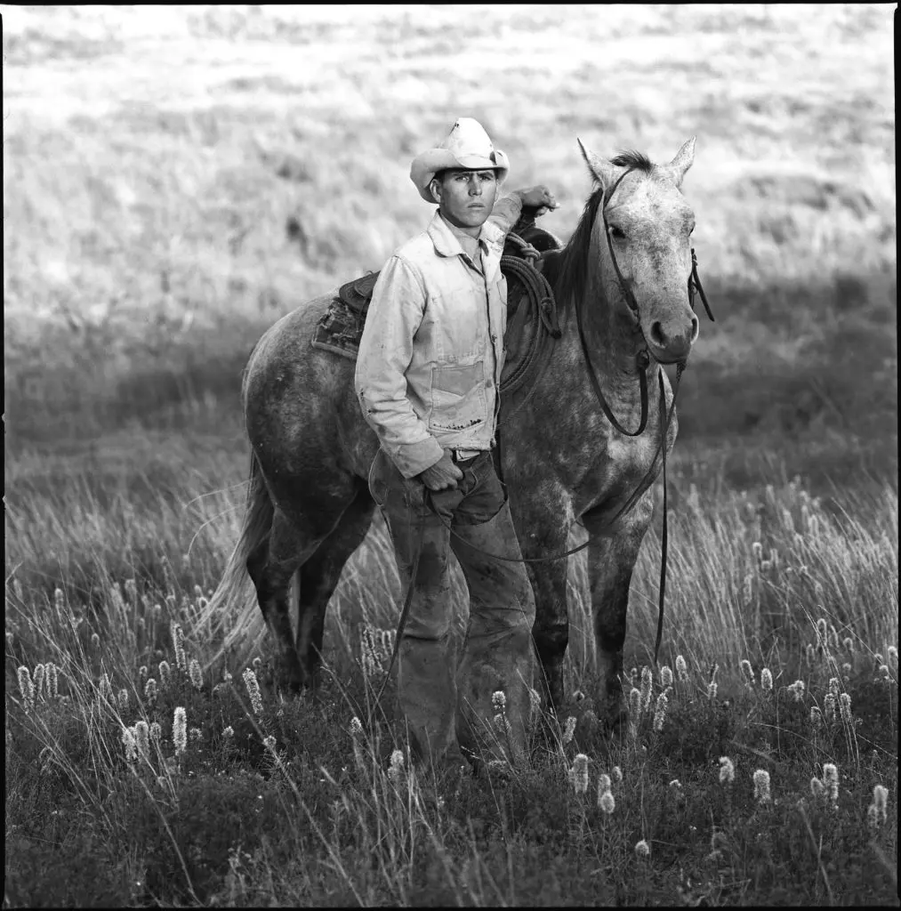 Laura Wilson's "Mike McClelland, Cowboy, J.R. Green Cattle Company, Shackelford County, Texas," 1997 at Red & White Gallery.