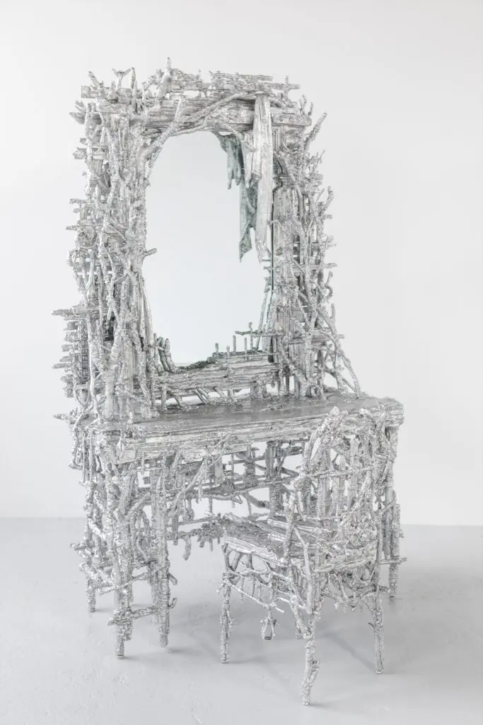 Chris Schanck’s "Curbed Vanity," 2020, mixed media, aluminum foil and resin