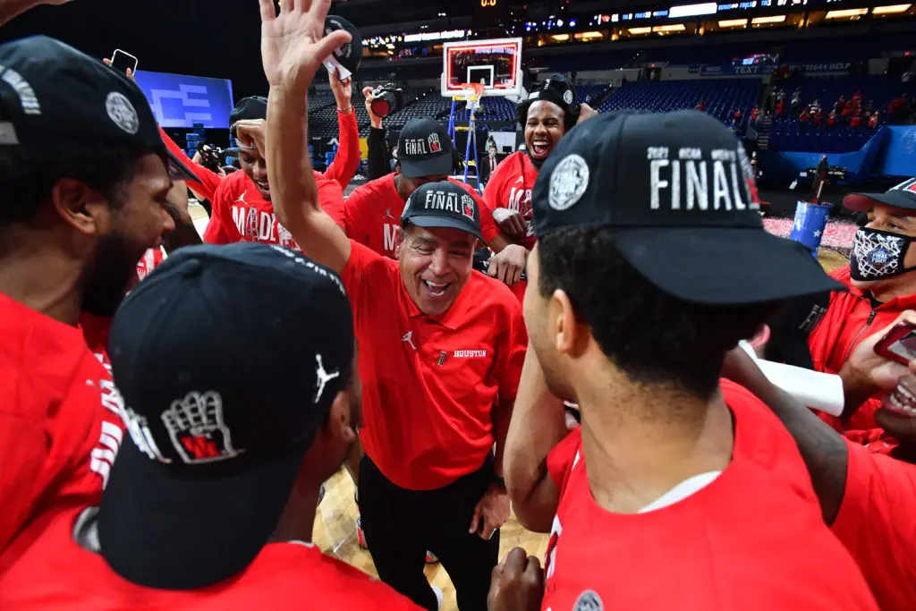 Kelvin Sampson and his players love for each other is genuine — and it comes through in the Final Four party. (Photo by Brett Wilhelm/NCAA Photos via Getty Images)
