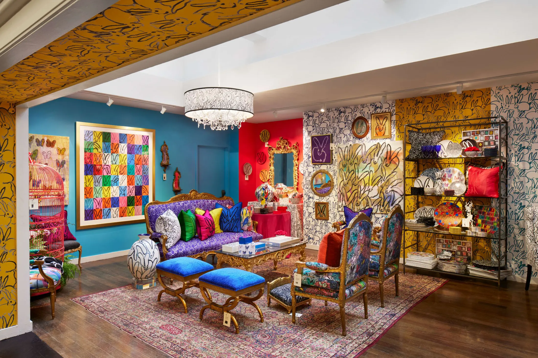 Hunt Slonem's pop-up Hop Up Shop at Bergdorf Goodman features his spring and summer accessories line as well as his coveted paintings.