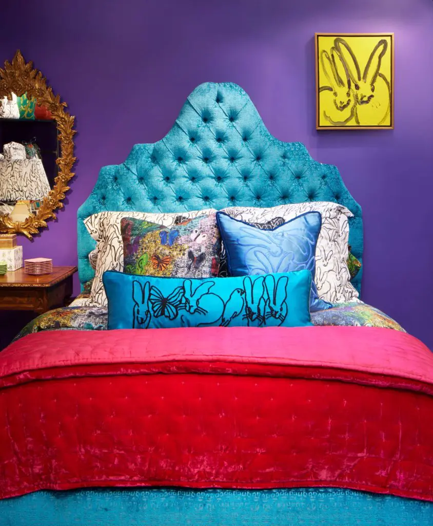 Bed linens and pillows are among the home accessories that are part of cult-artist Hunt Slonem's decorative and home accessories collection.