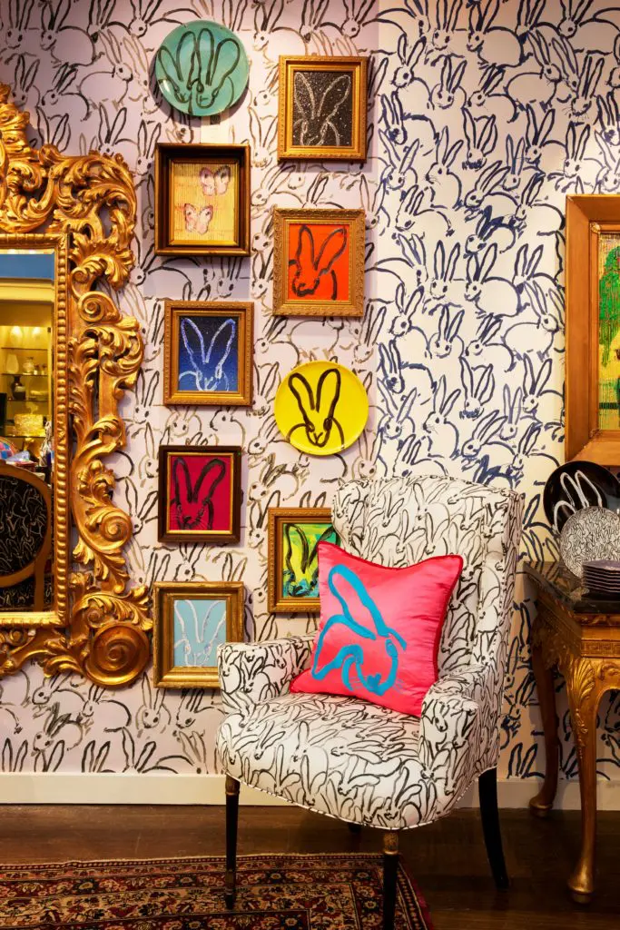 Artist/designer Hunt Slonem not only paints but he also designs wallpaper and fabrics based on his signature designs of bunnies, birds and butterflies.