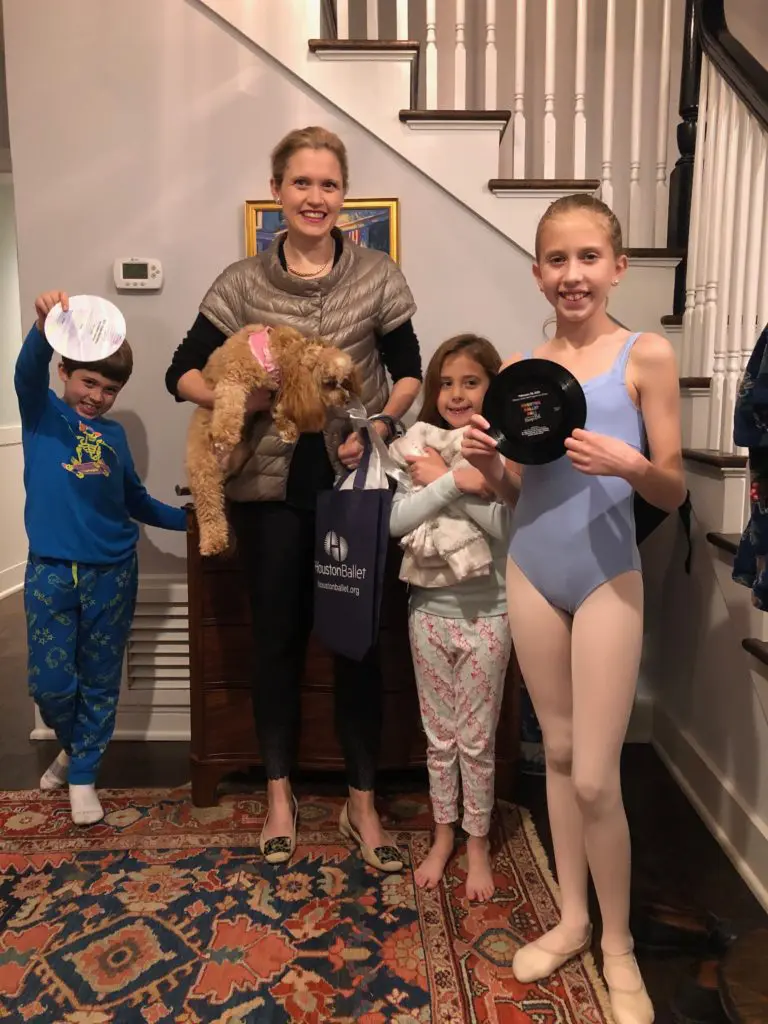 Elizabeth Leykum and her children join the Houston Ballet virtual ball from their home. (Photo courtesy of Houston Ballet)