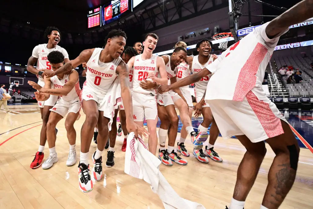 Marcus Sasser and the Cougars celebrated the American Athletic Conference title with style. They earned it. (@UHCougarMBK)