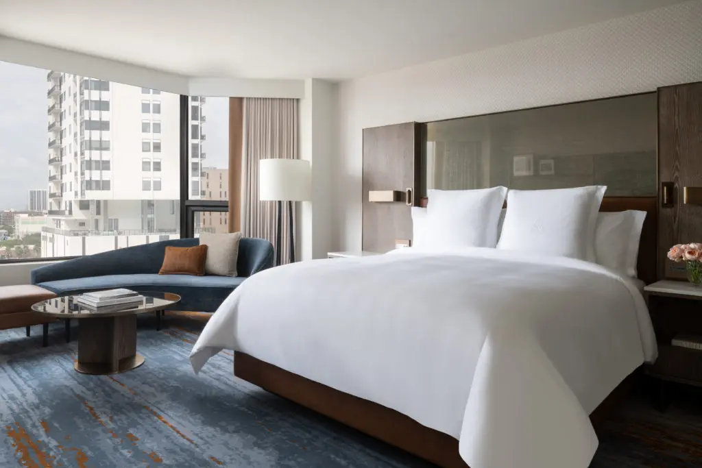 Bedrooms in the Ambassador Suite of the Four Seasons Houston Hotel are oversized and reflect a quiet contemporary esthetic. (Photo by Four Seasons Hotel Houston)