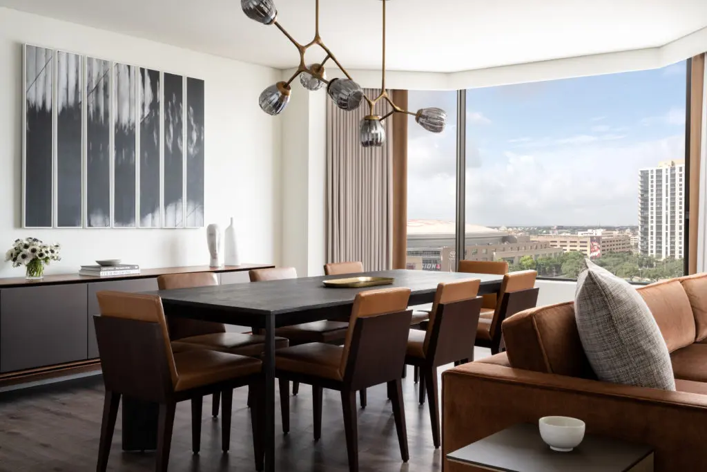 The dining room of the Ambassador Suite at the Four Seasons Hotel in downtown Houston boasts a new look thanks to Rottet Studio. (Photo by Four Seasons Hotel Houston)