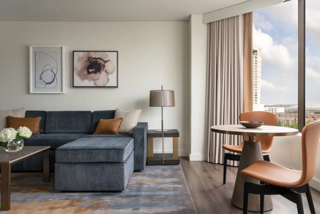 An executive suite living room in the Four Seasons hotel in downtown Houston. (Photo by Four Seasons Hotel Houston)