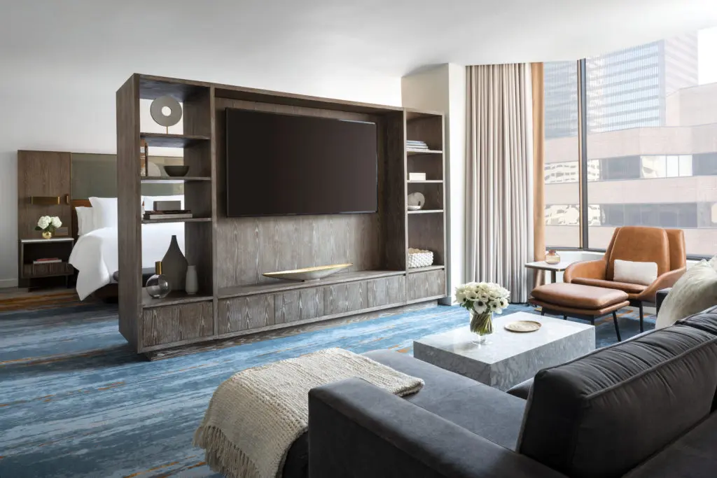 The bedroom parlor in the Four Seasons Hotel Houston Presidential Suite, designed by Rottet Studio. (Photo by Four Seasons Hotel Houston)