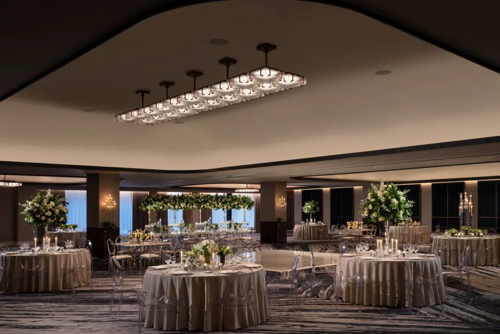 The expanded ballroom at the Four Seasons Hotel Houston has been redesigned and expanded by absorbing the previous pre-function space.  (Photo by Four Seasons Hotel Houston)