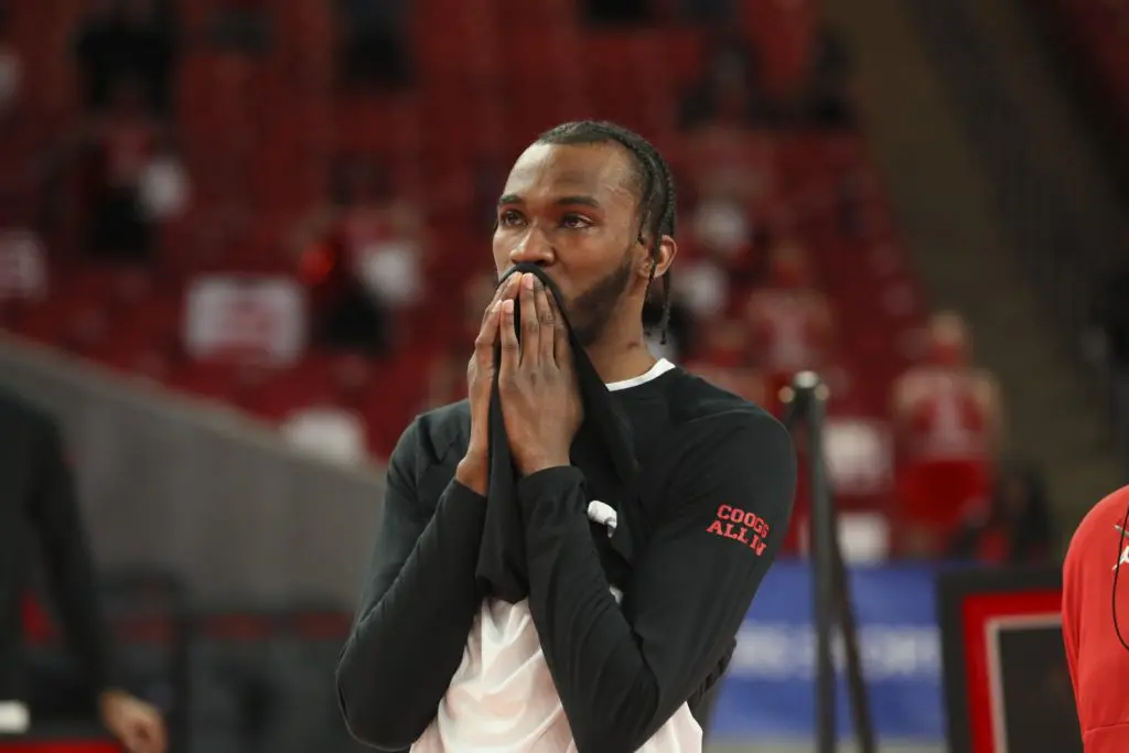 DeJon Jarreau teared up during UH's Senior Day ceremony. (Photo by Houston Athletics/Stephen Pinchback)