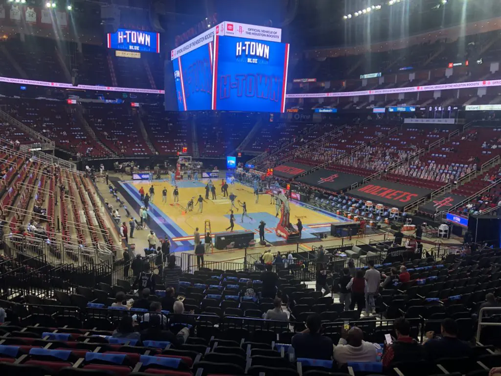The Toyota Center cannot be packed for James Harden's return game, but there is still excitement in the building. (Photo by Chris Baldwin)