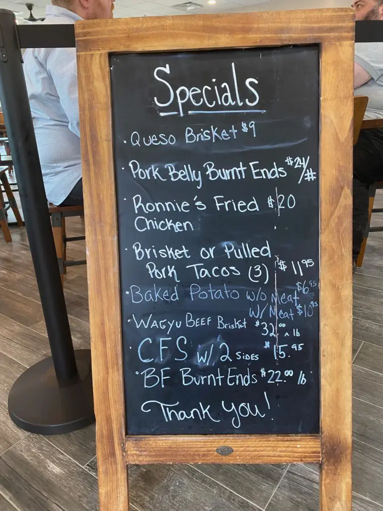 Special offerings on a Saturday at the recently opened Killen's Barbecue in The Woodlands.