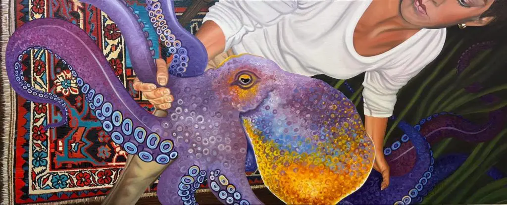 Nancy Lamb's own work displayed at Spring Gallery Night this year, entitled Take Care of Our World.