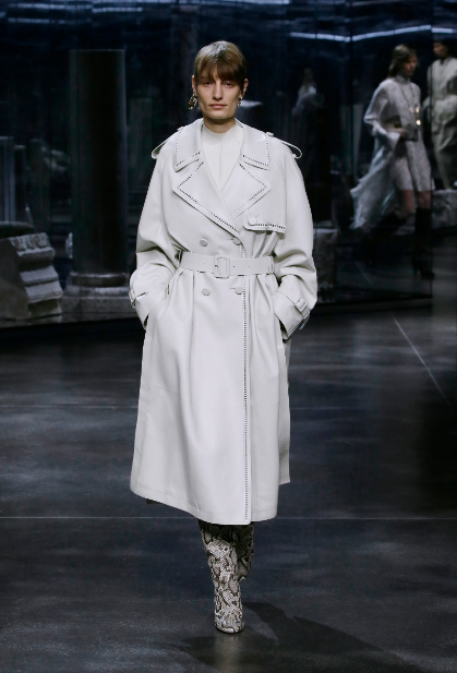 Fendi trench coat with embossed stitching on the lapels. (Photo courtesy of Fendi)