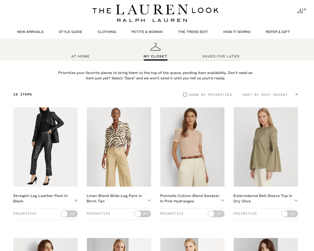 Members of The Lauren Look can add favorite styles to their virtual closet which will be shipped to them to enjoy and wear all month long. 