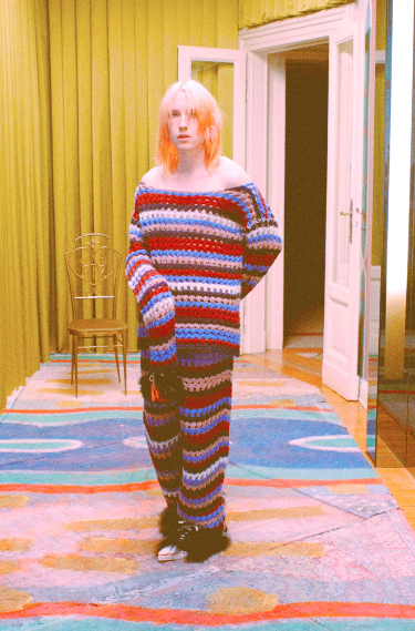 Marni oversized crocheted sweater and matching pants. (Photo courtesy of Marni)