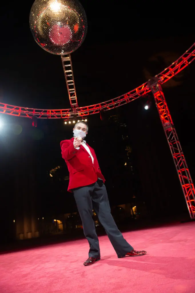 Houston Ballet artistic director Stanton Welch AM is on stage at Wortham Theater for the Houston Ballet virtual ball program. (Photo by Wilson Parish)