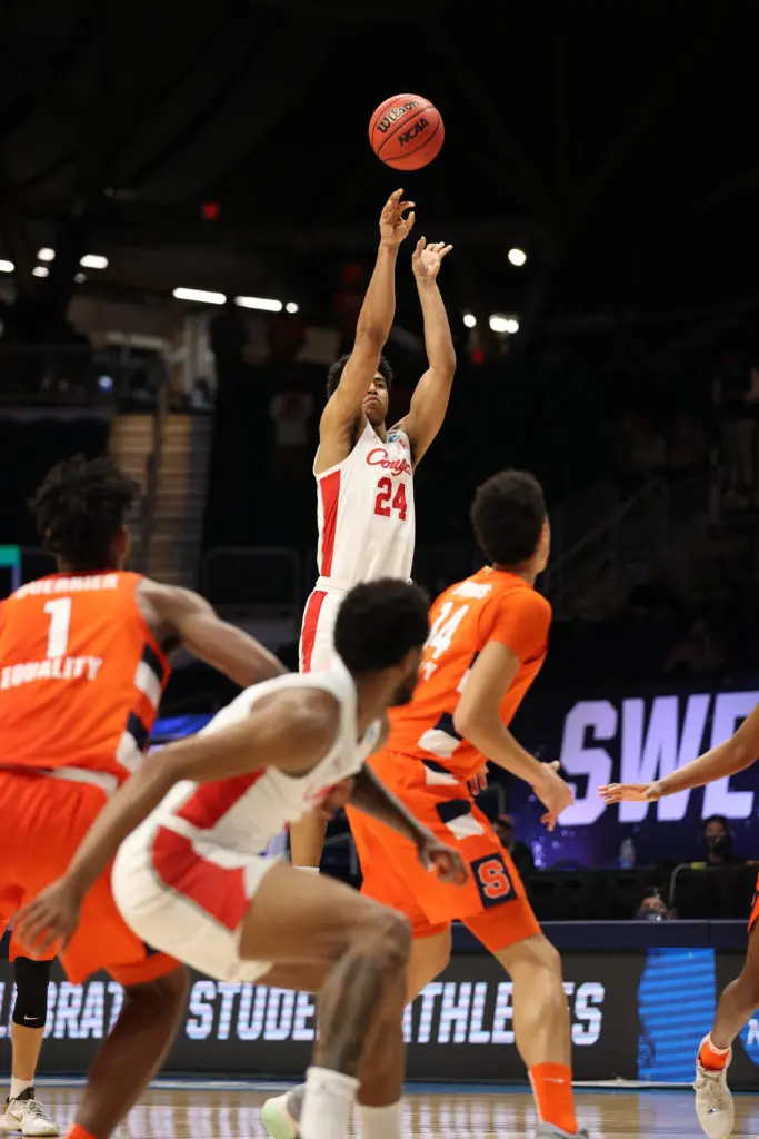 Quentin Grimes hit four big 3-pointers and scored a game-high 14 points. (Photo by Trevor Brown Jr/NCAA Photos via Getty Images)