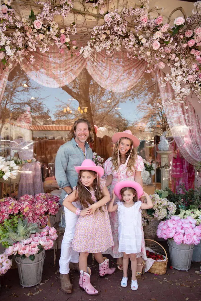 Rebecca Hessel Cohen and her family at LoveShackFancy's Highland Park Village boutique.