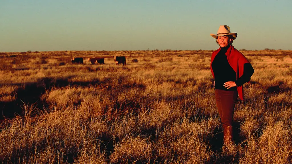 Anne Marion on her Four Sixes Ranch, Guthrie, Texas, 2004. (Photo by Wyman Meinzer, courtesy the Estate of Mrs. John L. Marion and Sotheby's)